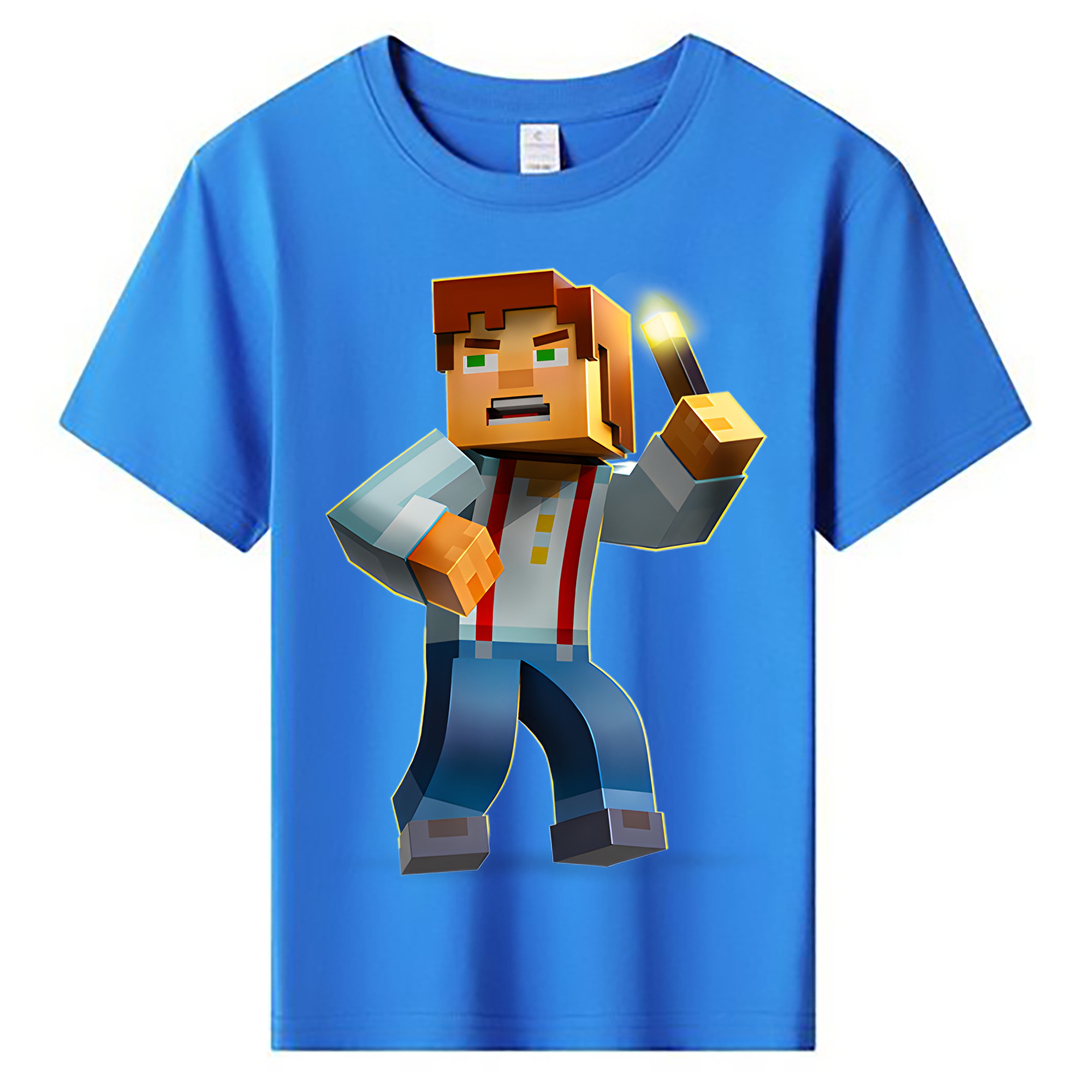 （画像用） マインクラフト ブロックの世界 Minecraft MC Block world 綿100％キッズTシャツ（フロントプリント）